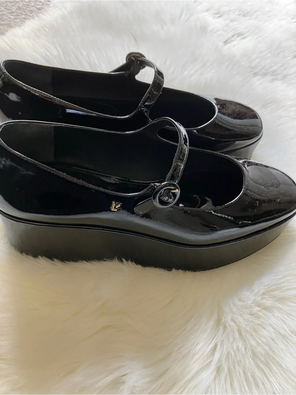 LARROUDE Black Patent Leather Blair Ballet Flatform Platform Mary Janes 10 NEW